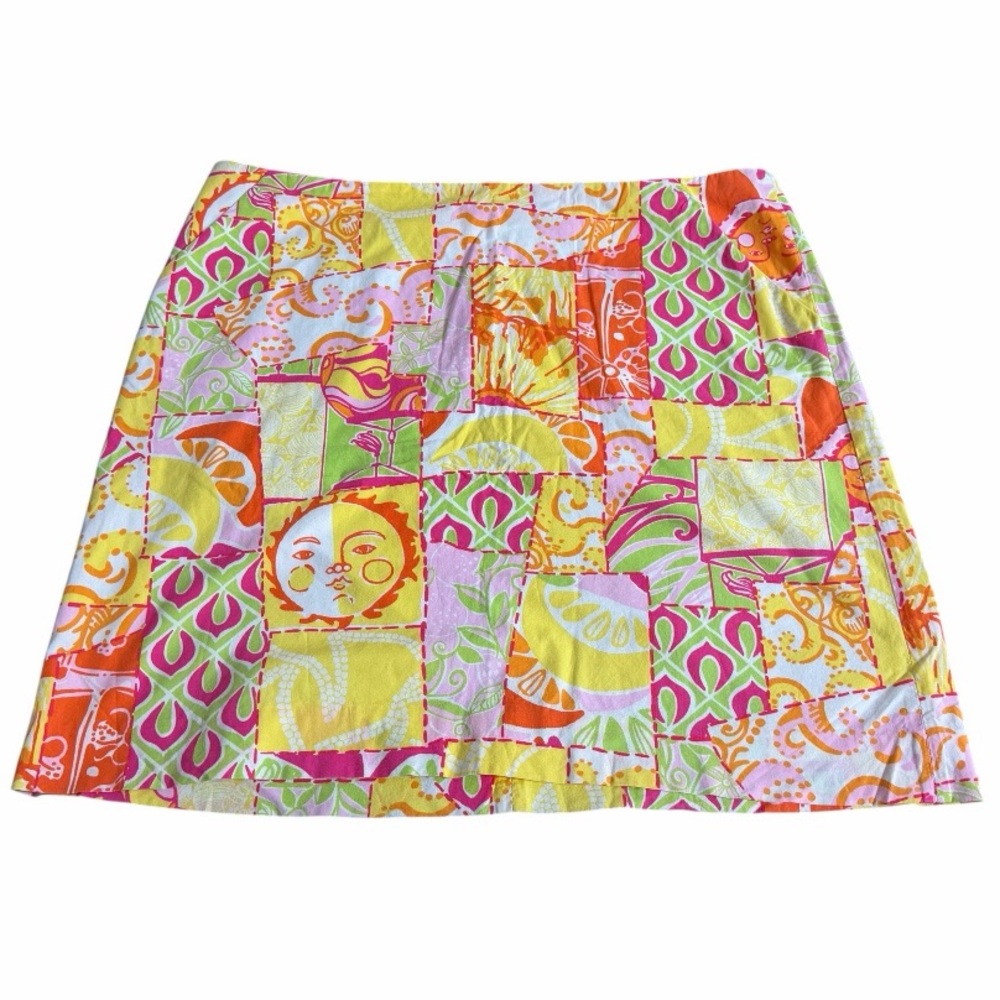 Lilly Pulitzer Patchwork Skirt in the "Happiest Hour" print with fruits size 8